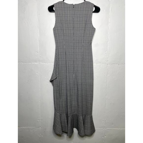 Calvin Klein Size 6R  Black White Houndstooth Sleeveless Ruffled Tulip Dress - Picture 5 of 7